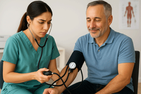 A man gets his blood pressure checked